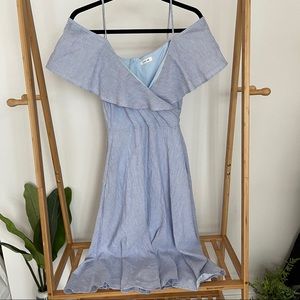 Just Me off the shoulder blue striped dress